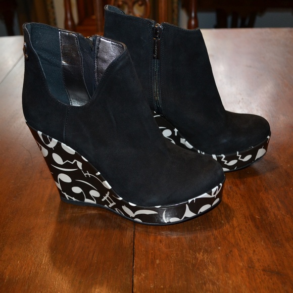 Fiorucci Black Faux Suede Music Note Wedge Bootie - Picture 2 of 8